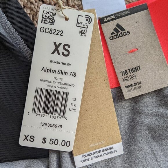 ADIDAS Pants 7/8 Tight Alpha Skin Leggings Grey Neon Pink GC8222 Women's… - Picture 6 of 8